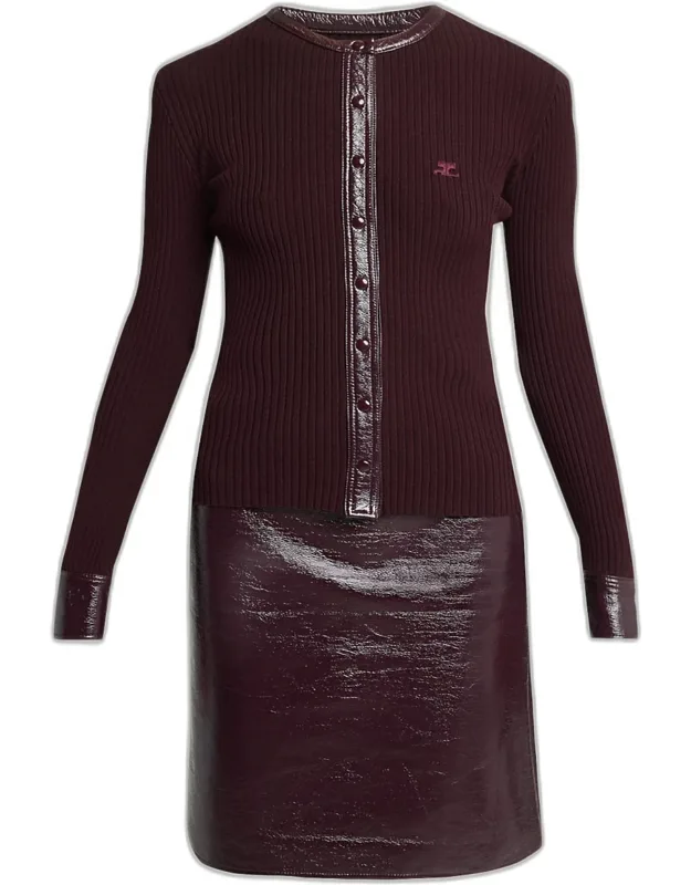 Contrast Vinyl & Knit Crewneck Cardigan