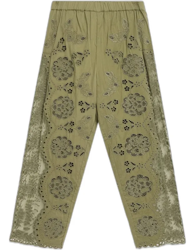 Embroidered Lace-panel Pants
