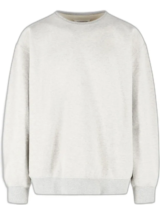 Ecru Sweatshirt With Ribbed Crew Neck And Exposed Stitching