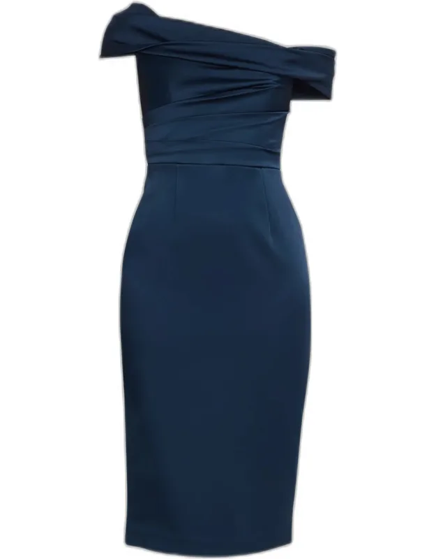 Asymmetric Draped Midi Dress