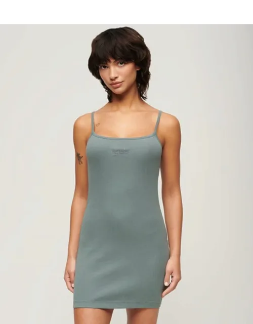 Embroidered Ribbed Strappy Dress
