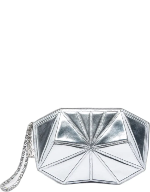 Midnight Swim Metallic Silver Lambskin Wristlet Clutch Bag