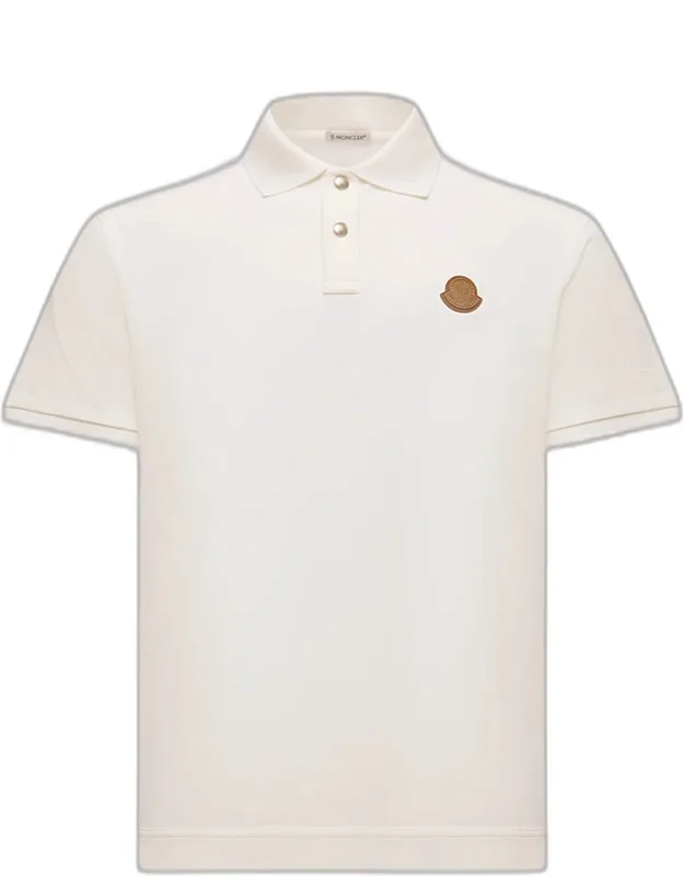 Leather Logo Patch Cotton Pique Polo Shirt