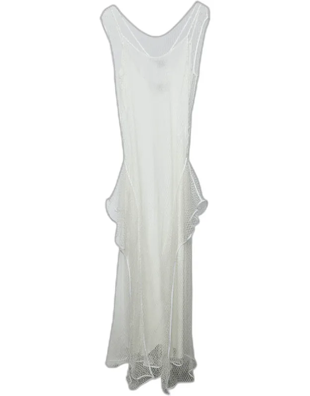 Off White Satin And Fishnet Maxi Dress