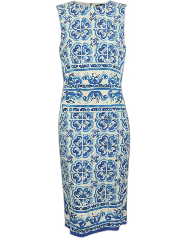 Majolica Printed Silk Sleeveless Dress
