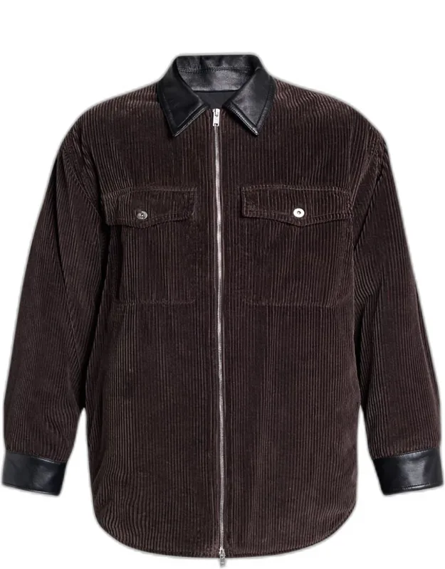 Cotton Corduroy Leather-trim Shirt Jacket