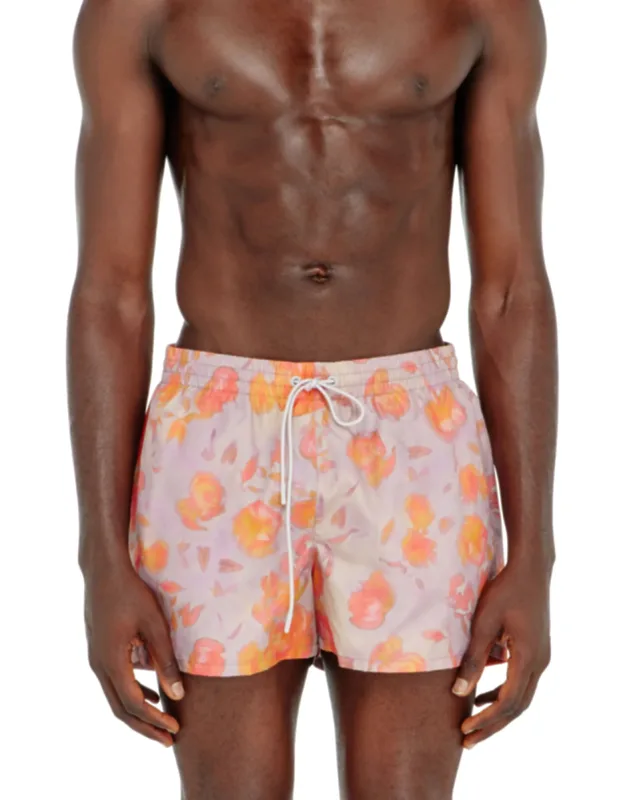 Metallic Swim Shorts With Floral Print