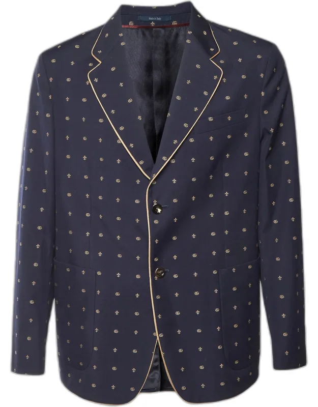 Double G Logo Jacquard Wool Tailored Blazer