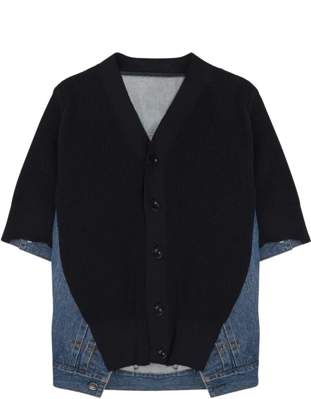 Cardigan In Denim E Maglia