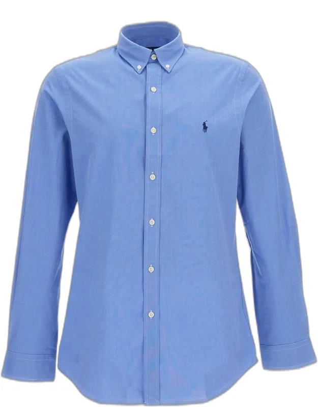 Long-sleeve Sport Shirt, Cotton-blend, Embroidered Logo