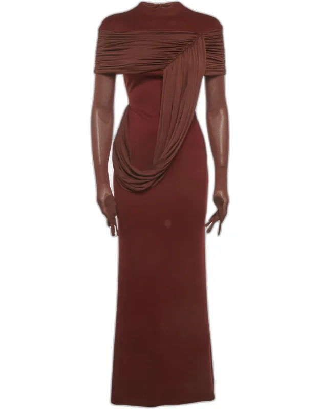 Stretch Crepe And Knit Draped Meydan Maxi Dress