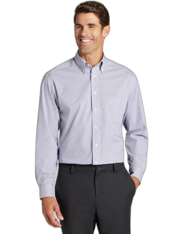 Traditional Fit Mini Plaid Comfort Stretch Dress Shirt