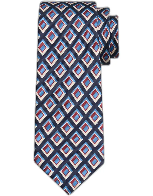 Geometric Diamond-print Silk Sevenfold Tie