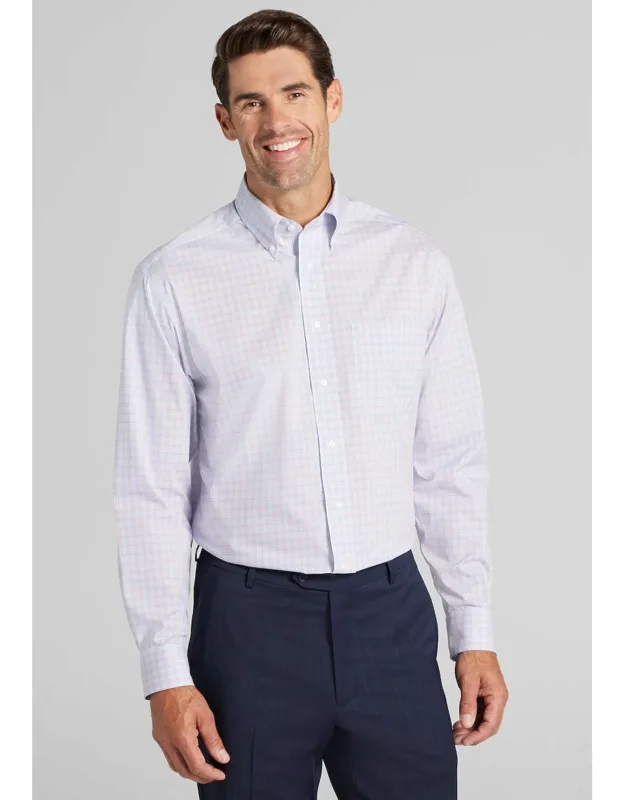 Comfort Stretch Traditional Fit Button-down Collar Plaid Dress Shirt