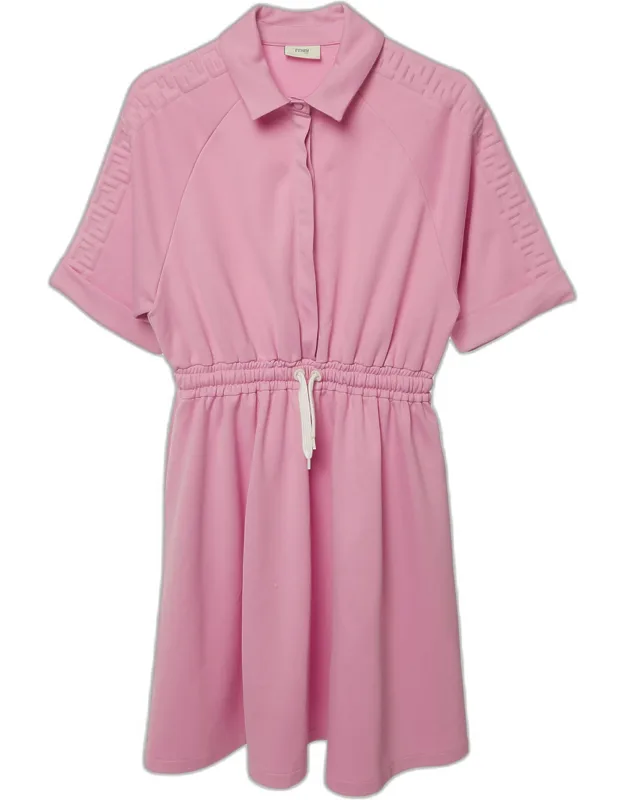 Prink Ff Embossed Short Sleeve Drawstring Shirt Dress
