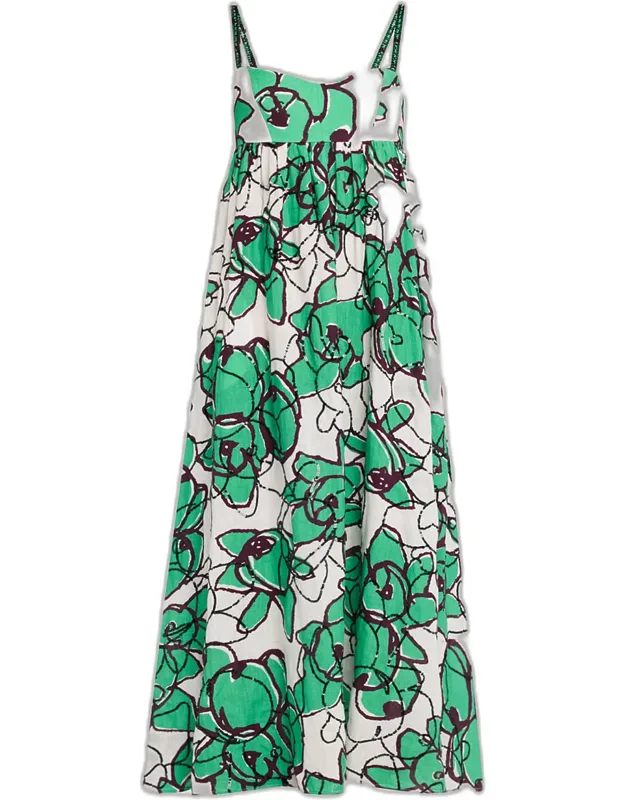 Miranda Sequin Floral-print Linen Maxi Dress
