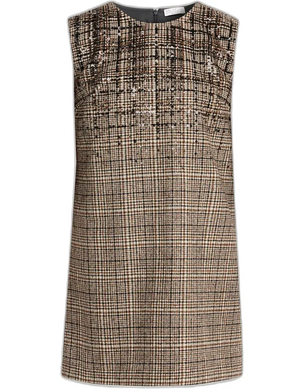 Sequined Plaid Jacquard Dress