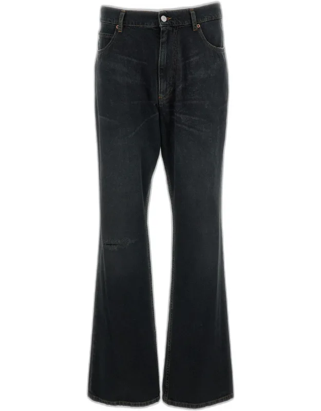 Straight-leg Jeans With Knee Cut And Faded Effect