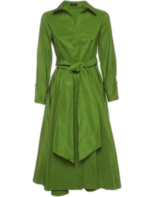 Taffeta Belted Midi Shirt Dress