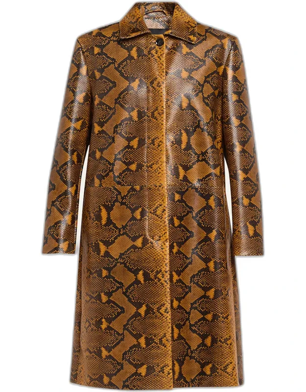 Leticia Python-printed Leather Coat