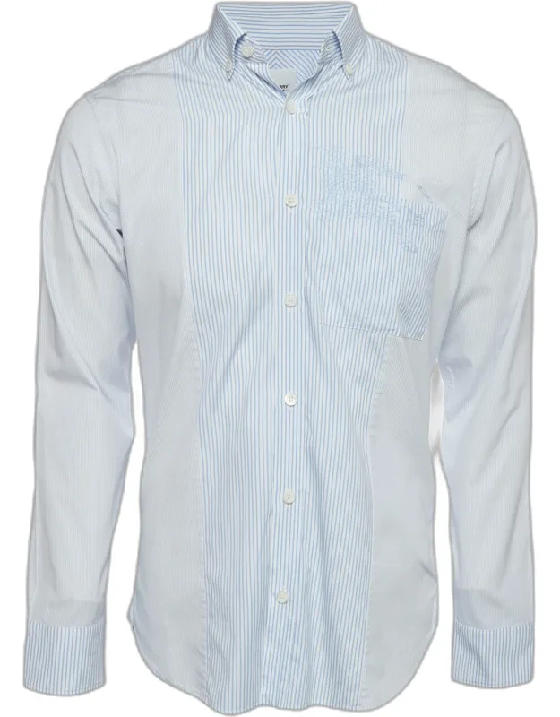 Striped Logo Embroidered Poplin Slim Fit Shirt