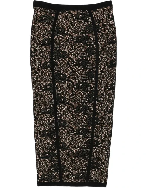 Lace-pattern Logo-detail Midi Skirt