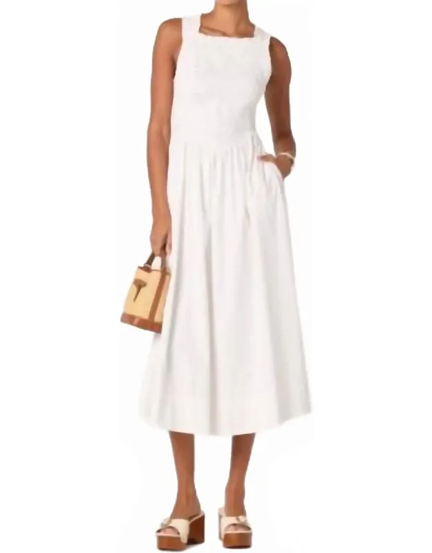 Hollie Midi Dress With Ruffle Trim And Floral Embroidery
