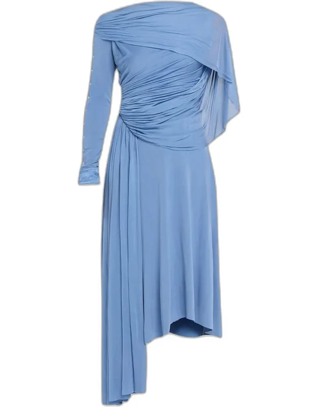 Asymmetric Draped Jersey Midi Dress