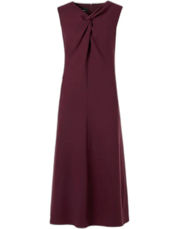 Twisted Knot Wool Double-face Midi Dress