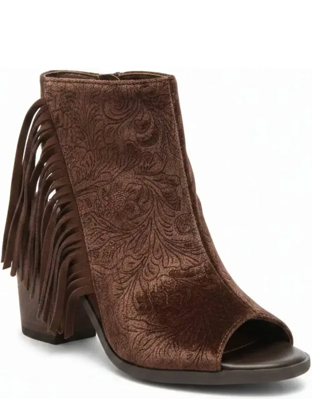 Embossed Velvet Fringe Western Booties