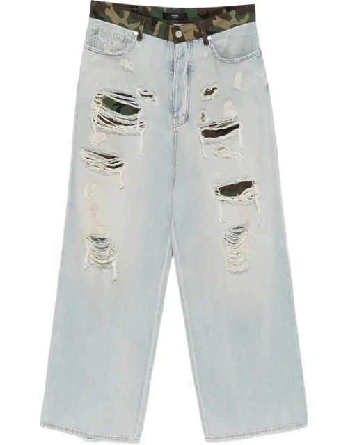 Distressed Camouflage-print Jeans
