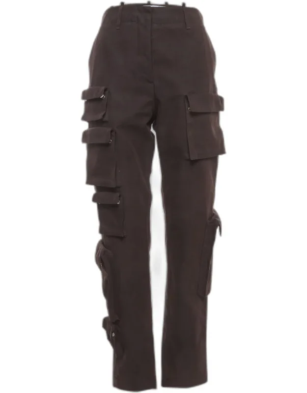 Brown Gabardine Multi-pocket Cargo Pants