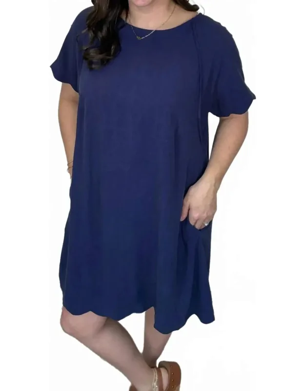 Scalloped Hem Linen Dress