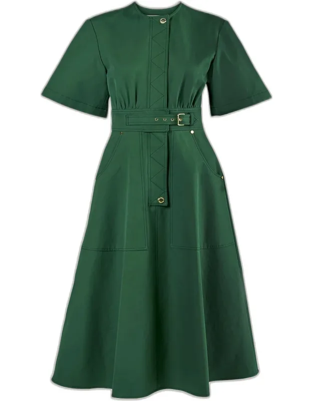 Belted Cotton A-line Midi Dress