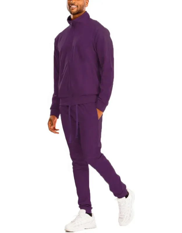 Full Zip Up Solid Track Jacket Set