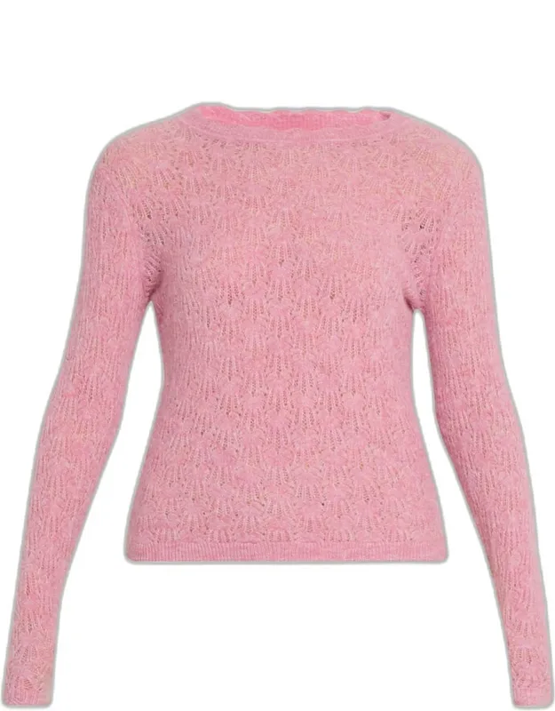 Scalloped Neck Open-knit Sweater