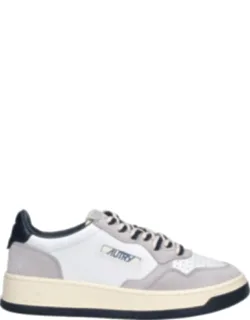 Medalist Grey Accent Leather Sneakers - Rounded Toe, Bicolor Lace Closure