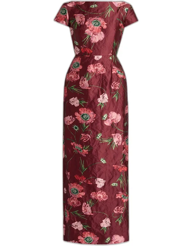 Floral Textured Satin Tailored Midi Dress