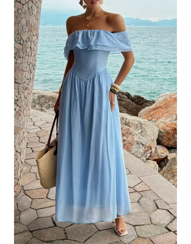 Off Shoulder Corset Ruffle Long Dress