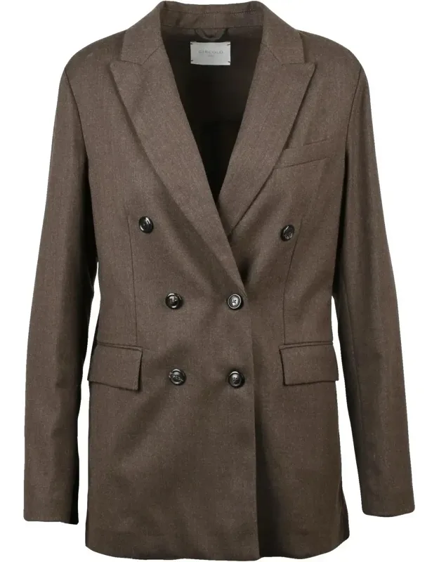 Double-breasted Stretch Blazer With Notch Lapel And Flap Pockets