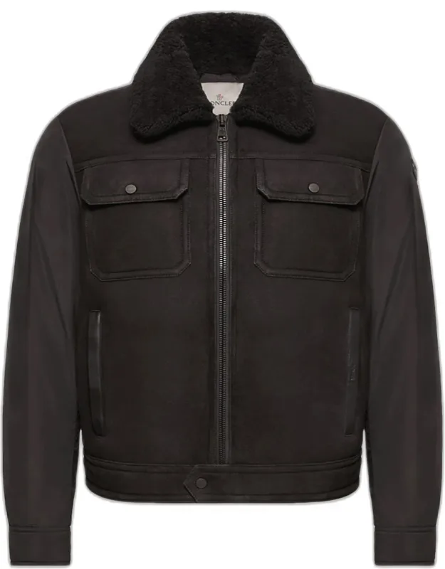 Hybrid Suede Shearling-collar Aviator Jacket