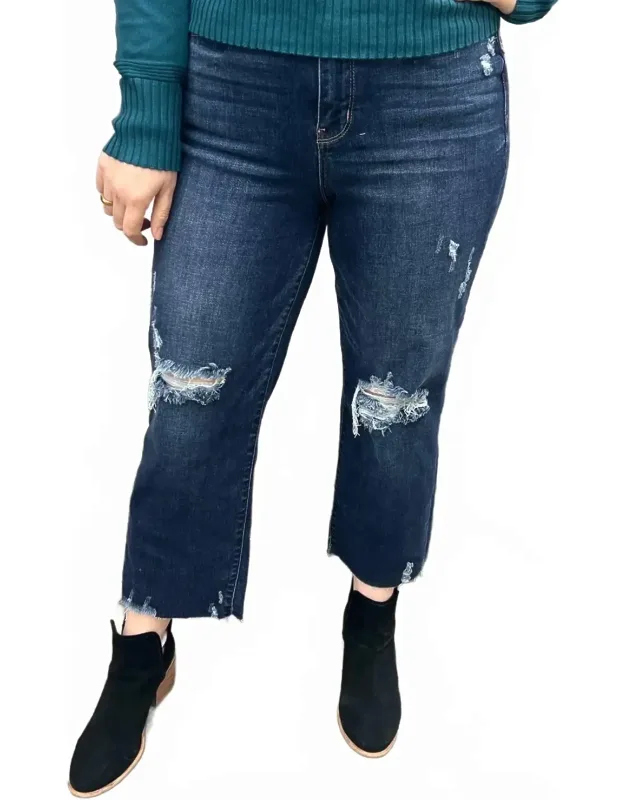 High Waist Knee Destroy Crop Wide Leg Jeans