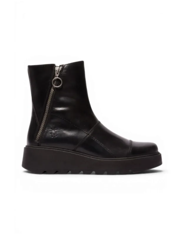 Leather Zip-up Platform Ankle Boots
