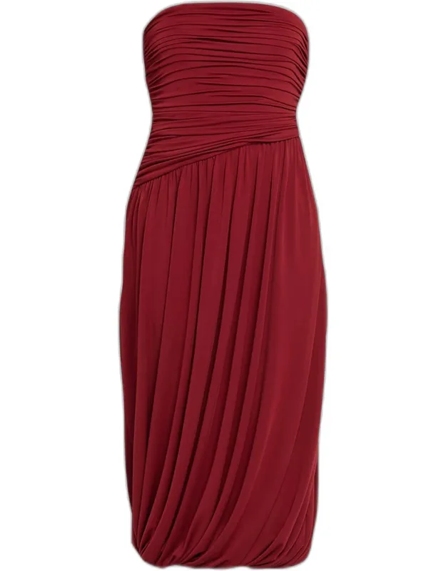 Draped Strapless Midi Dress
