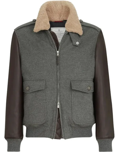 Bonded Cashmere Beaver Cloth And Nappa Leather Bomber Jacket With Thermore Padding And Detachable Shearling Collar