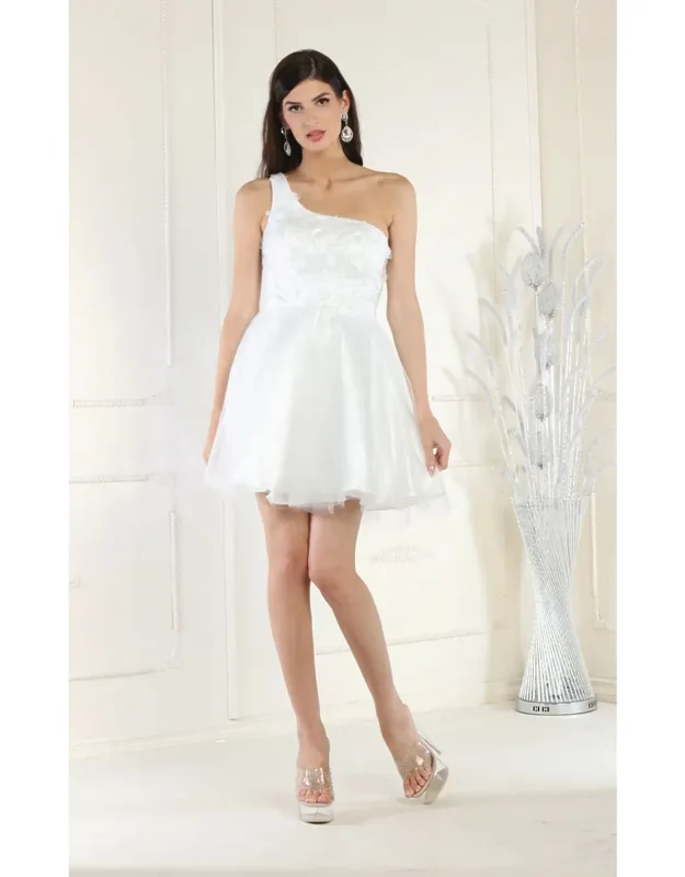 Asymmetrical Neckline Graduation Dress