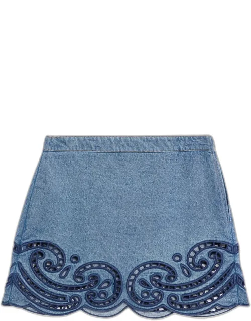 Embroidered Denim Mini Skirt