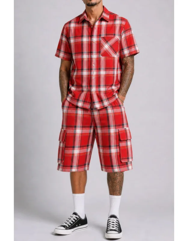 Checkered Shirt And Cargo Shorts Set