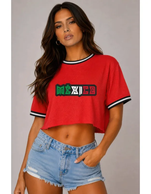 Micro Mesh Mexico Print Crop Top