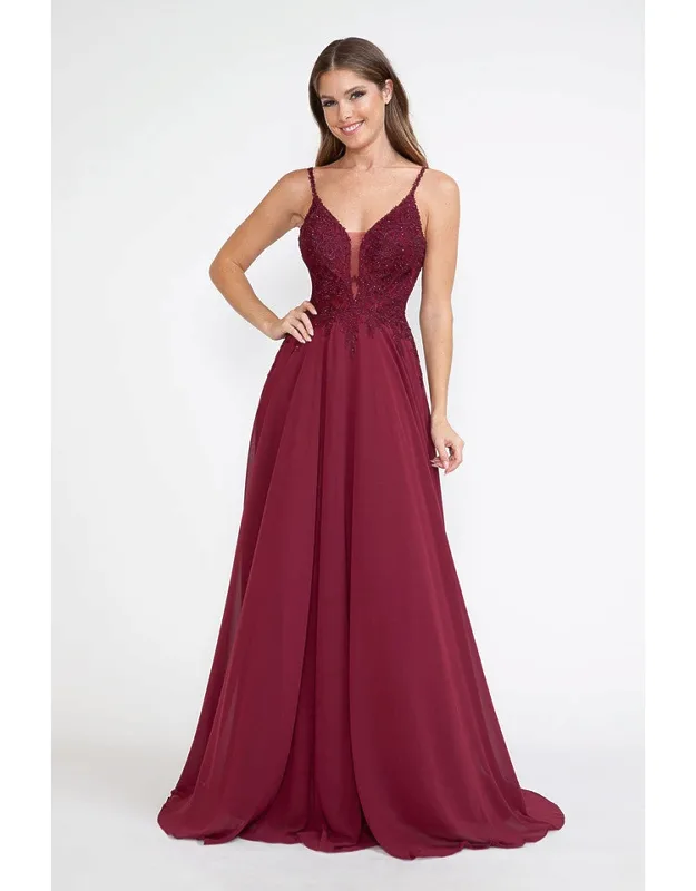 Lace Appliqué Spaghetti Strap A-line Gown
